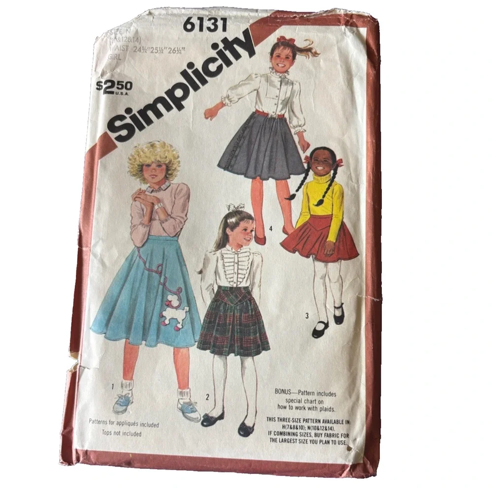 Vintage 1983 Simplicity 6131 sewing pattern Girls Skirts Full Poodle‎ 3 Lengths